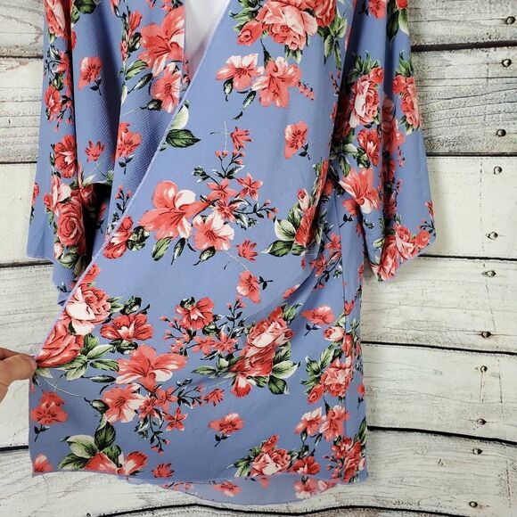 LJ USA Small Blue Floral Open Kimono Cardigan Lightweight - Picture 3 of 6